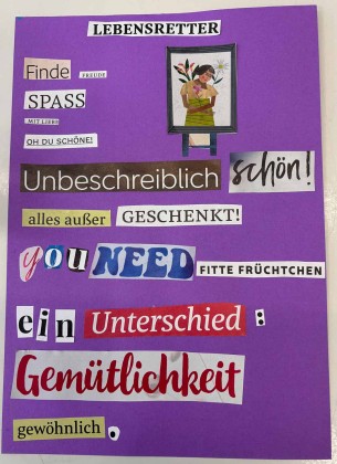 Das Bild zeigt die Gedanken eines Kindes beim Schreiben.