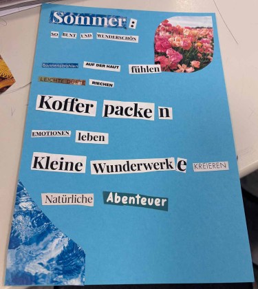 Das Bild zeigt die Gedanken eines Kindes beim Schreiben.